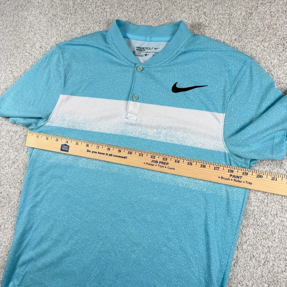 Nike Golf Polo Mens Medium Blue Dri-FIT Modern Fit Blade Collar‎ Stripe Shirt