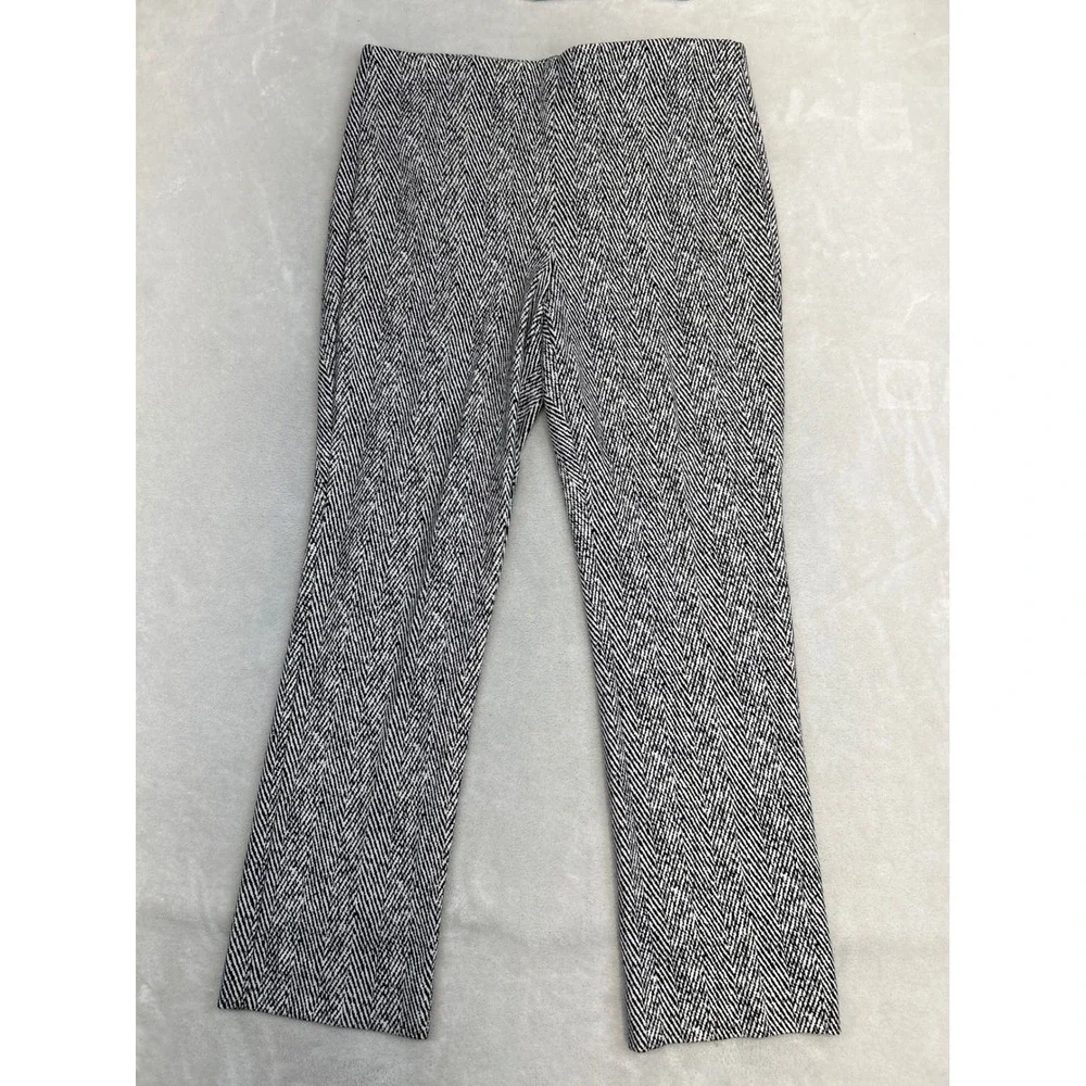 Chico's Herringbone Pull On Pants Womens 2 12 Black White Straight Leg Career