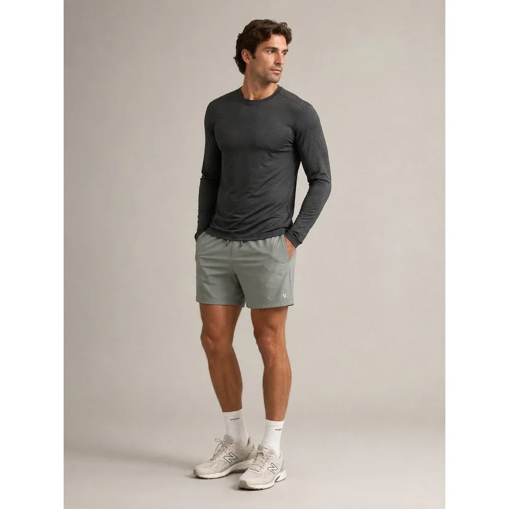 Vuori Tuvalu Stretch T-Shirt Mens‎ Large Charcoal Heather Long Sleeve Crew Neck