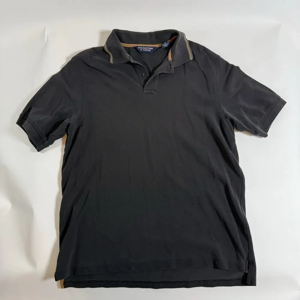 Roundtree & Yorke Men's M Regular Polo Shirt Black Solid S/S Collared‎ Cotton