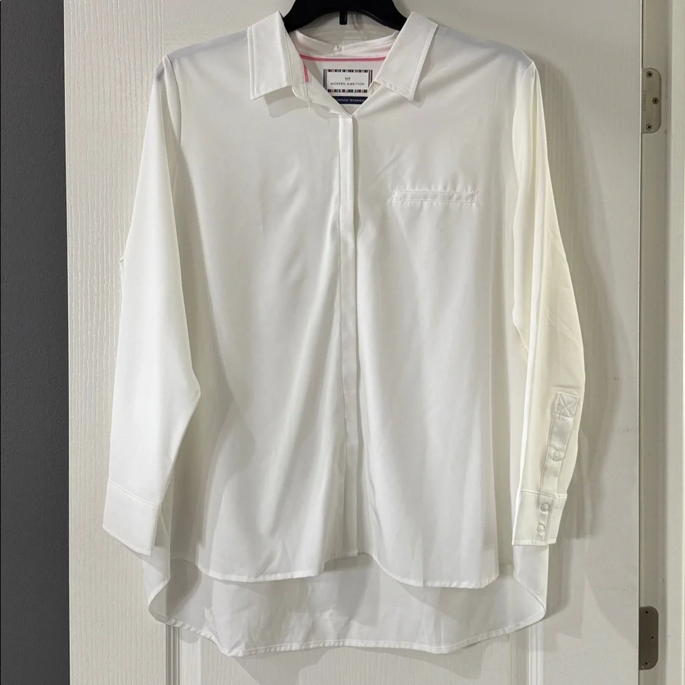 Modern Ambition White Delightfully Technical‎ Office Classic Travel Shirt XL NWT