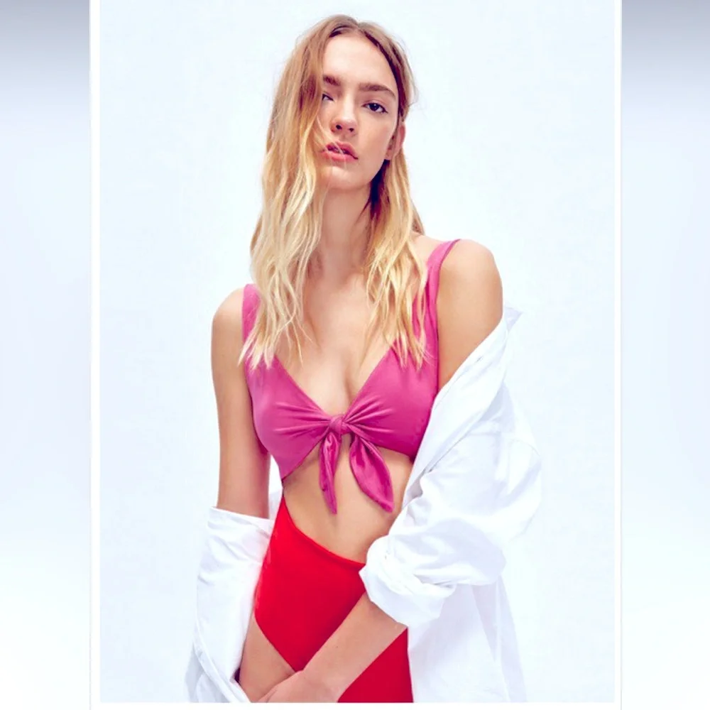 ZARA pink and‎ red cutout one piece swimsuit bikini size S