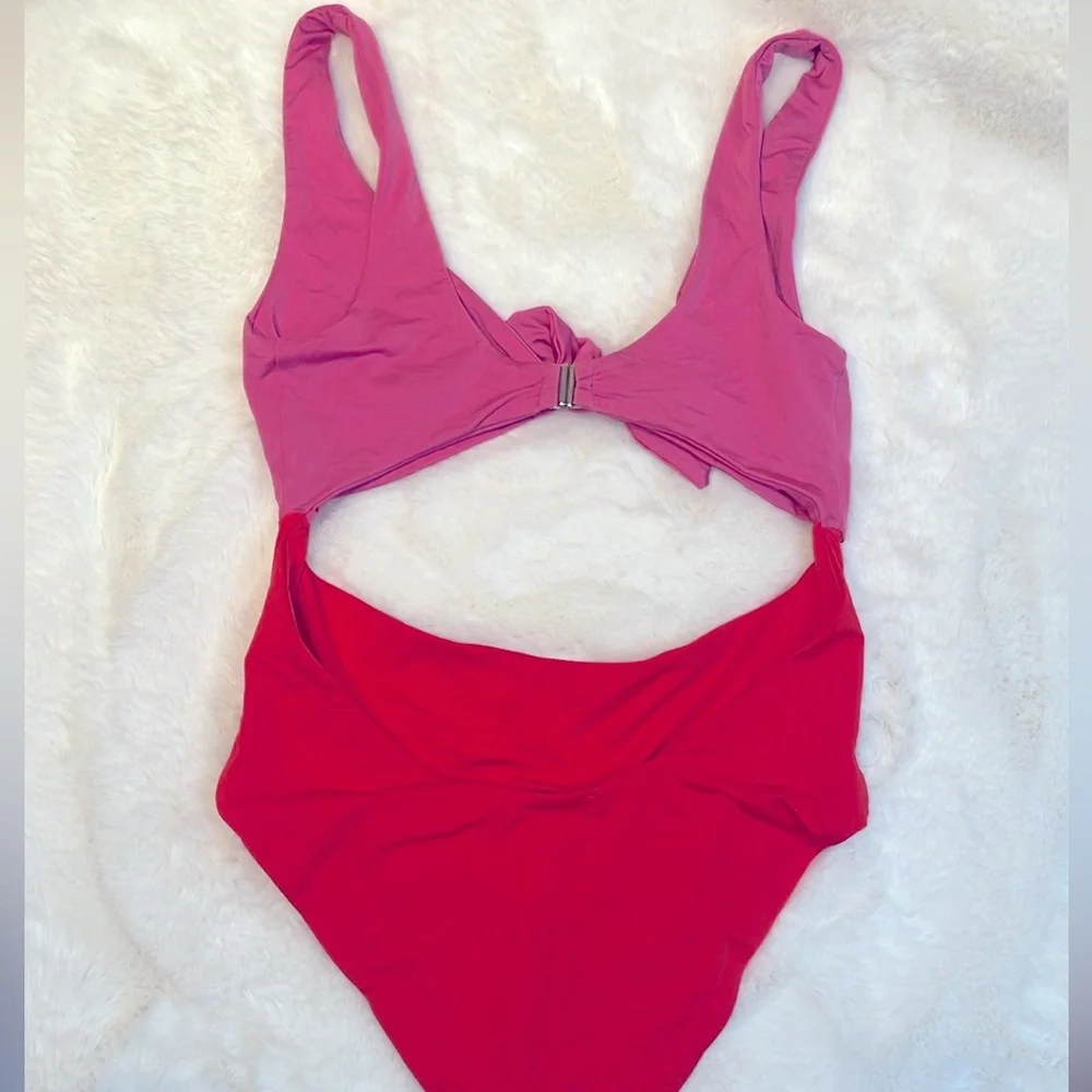 ZARA pink and‎ red cutout one piece swimsuit bikini size S