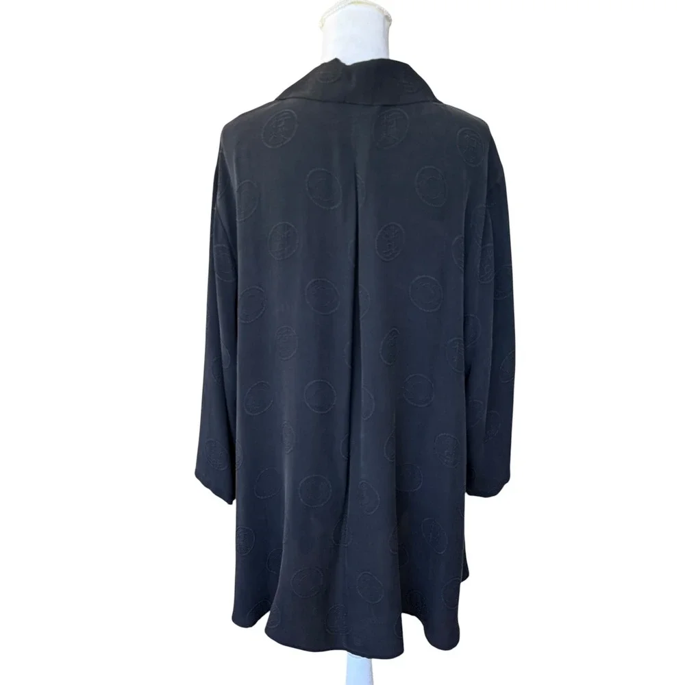 Citron Santa Monica Black 100% Silk Jacquard Medallion Tunic Blouse Plus Size 2X