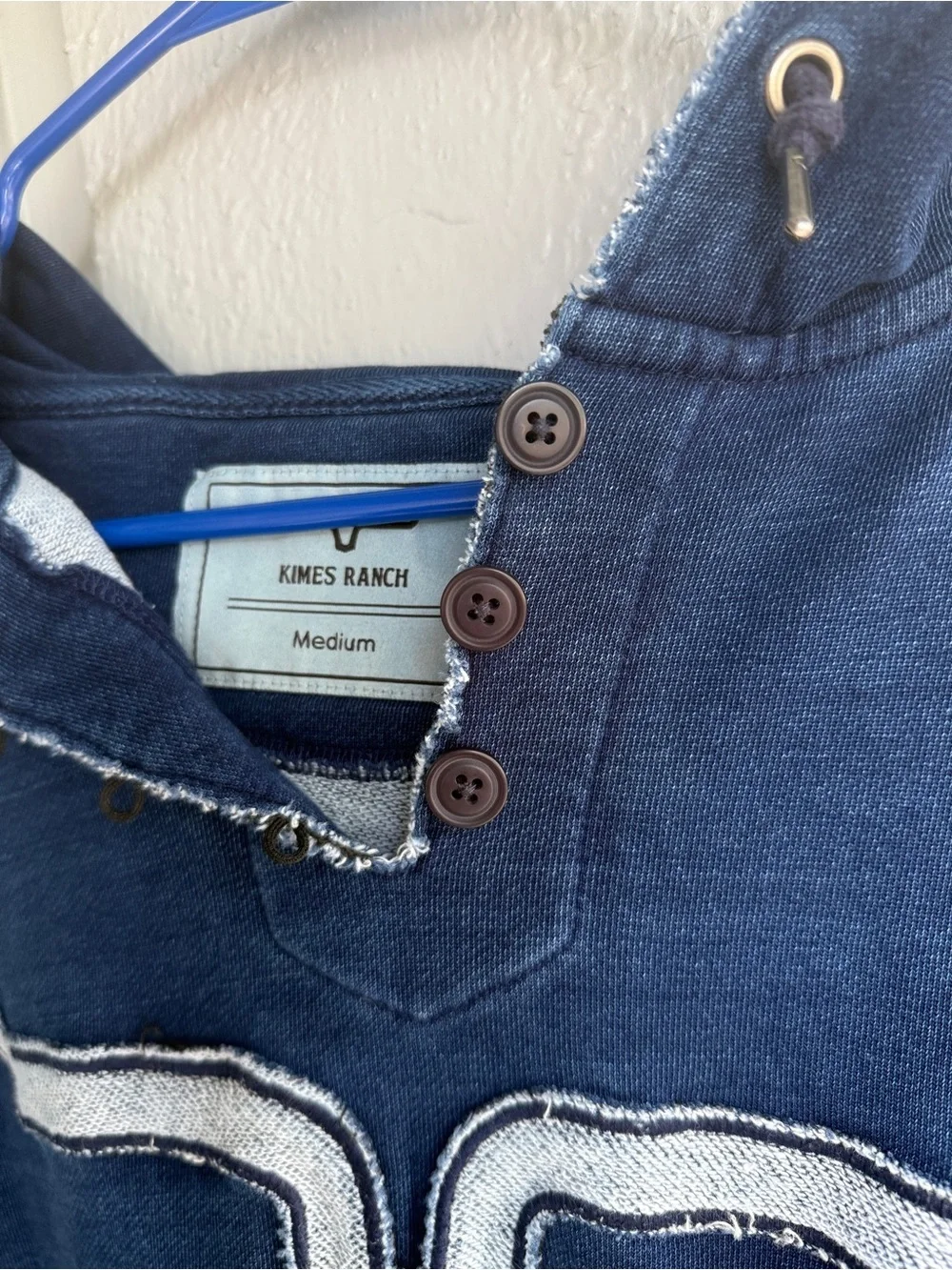 Kimes Ranch Women’s M Navy Blue‎ Hooded sweatshirt Pullover western distressed