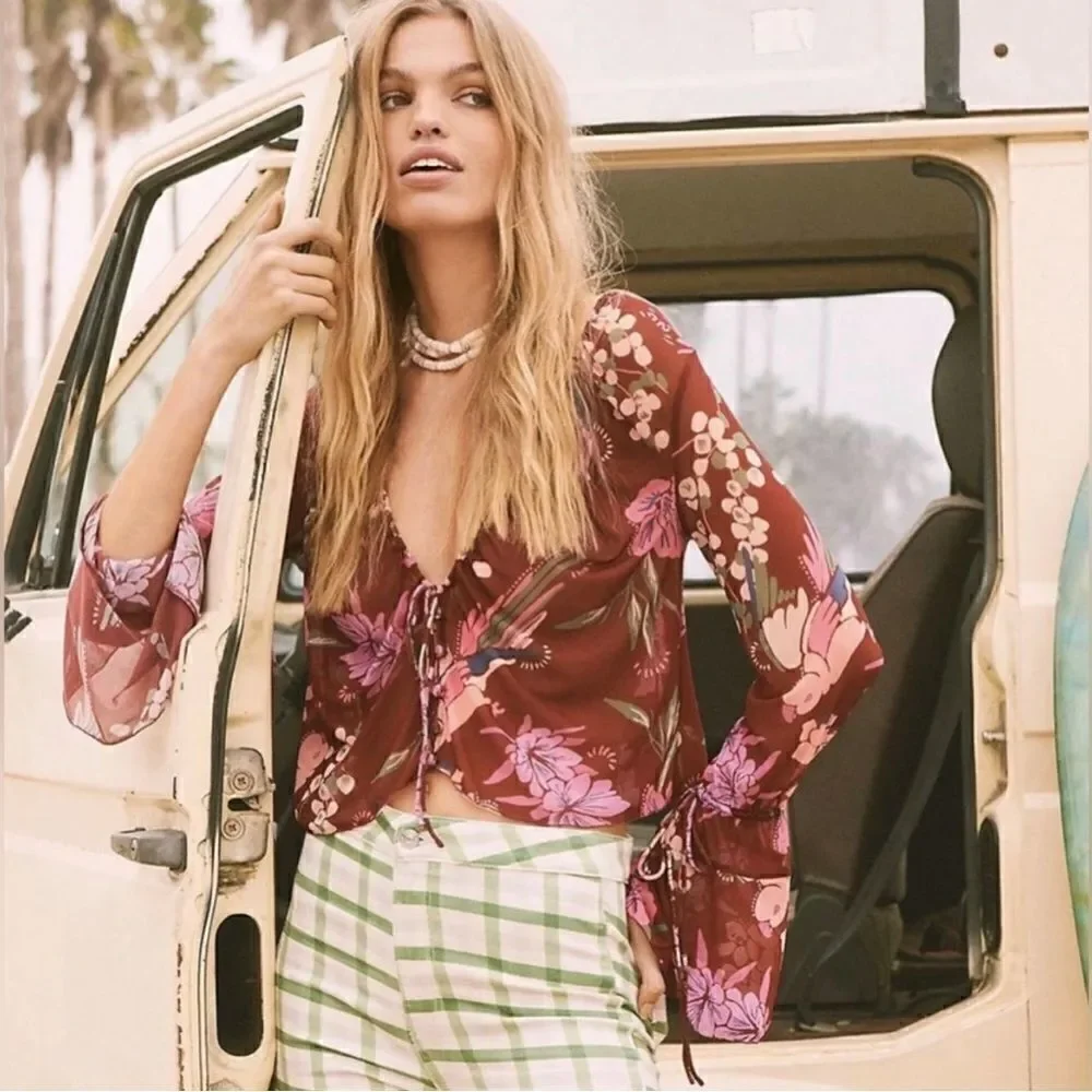 Free People Women's Floral Print Of Paradise Tie Front Crop Top