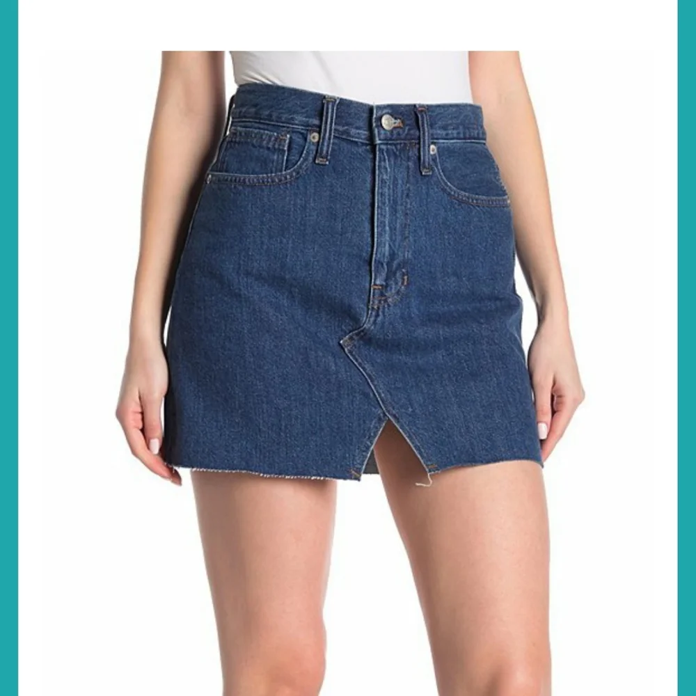 Madewell rigid denim a-line mini jean skirt raw hem