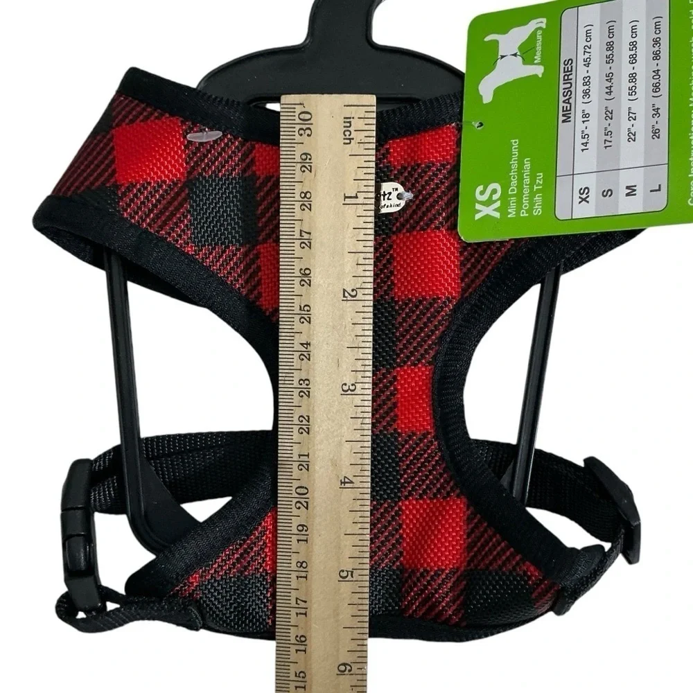 Unique Petz Dog Harness XS Adjustable Comfy Red Black Tartan Plaid Size XS