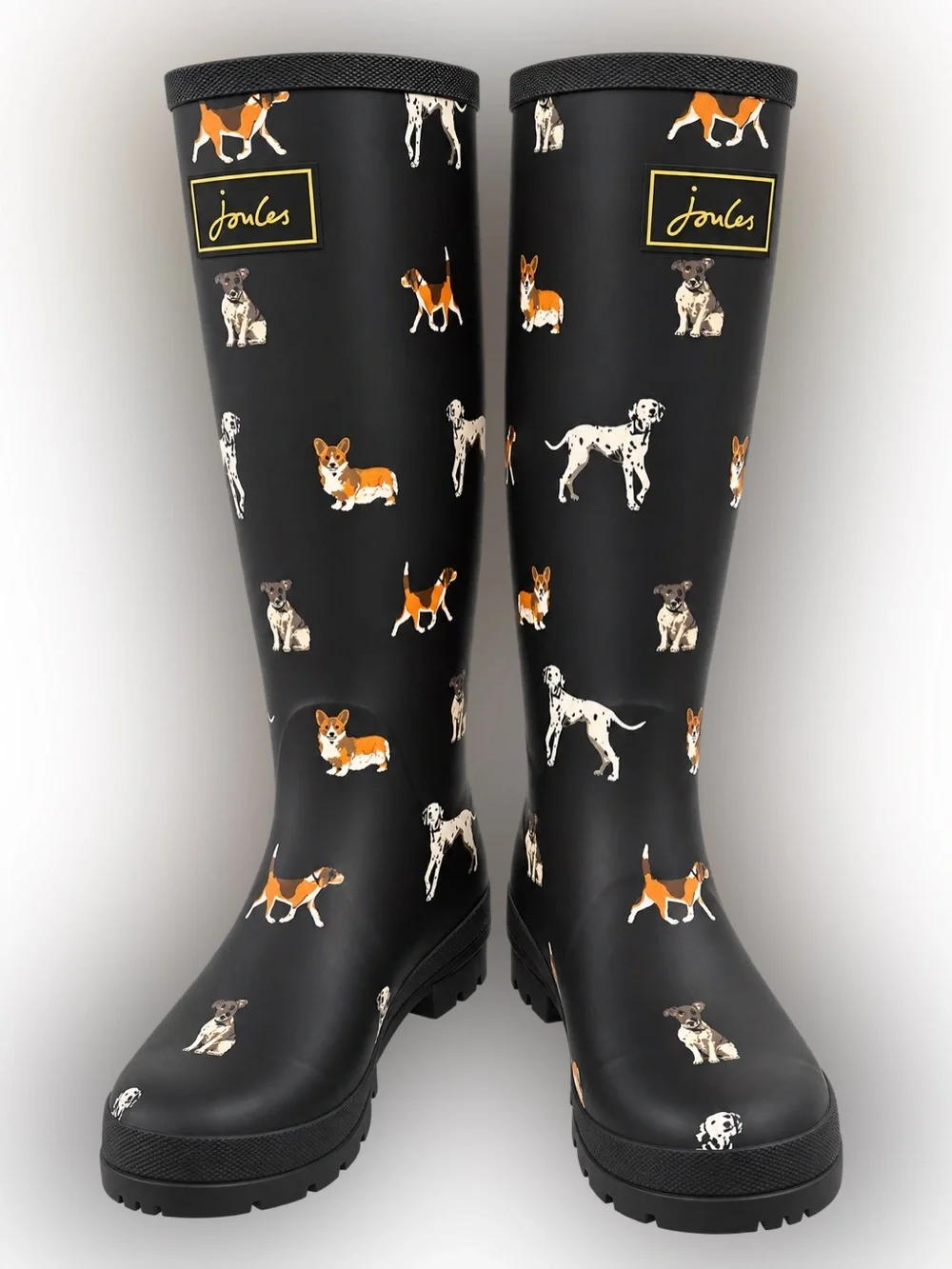 Joules Black Dog Print Tall Rain Boots Wellies EU 38 US 7.5/8