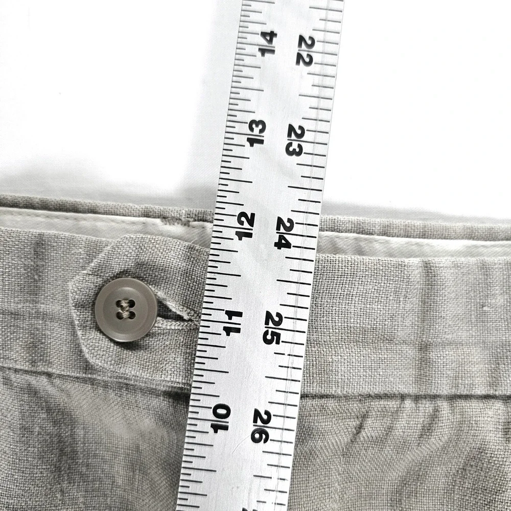 Dockers Mens 36x30 Khaki 100% Linen Flat Front Casual Trousers Pants Stone