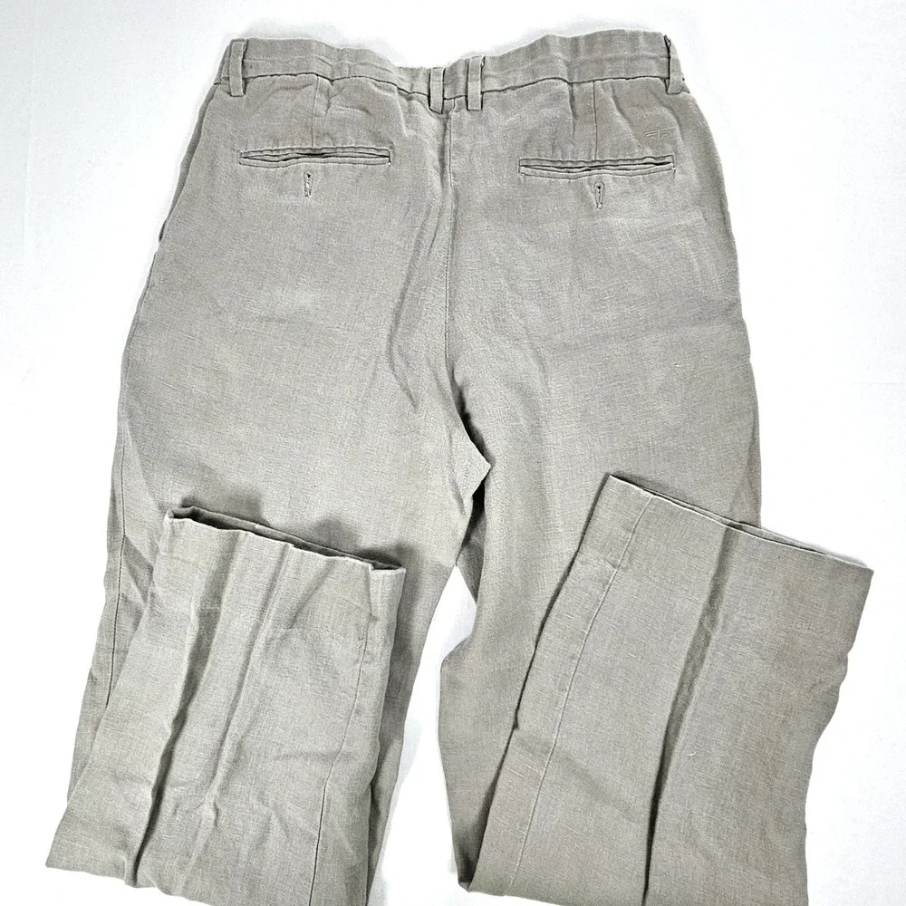 Dockers Mens 36x30 Khaki 100% Linen Flat Front Casual Trousers Pants Stone
