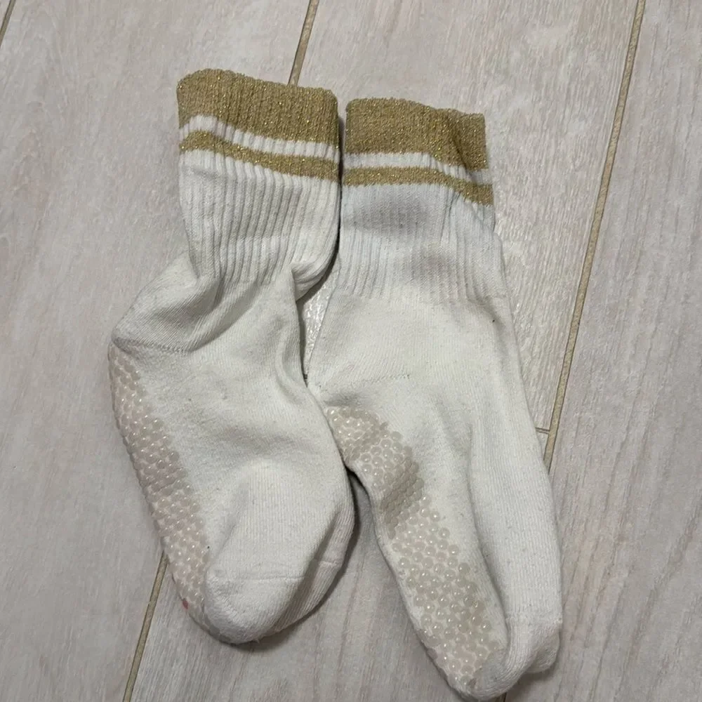 OS sparkle gold Pilates grip socks. Join the club