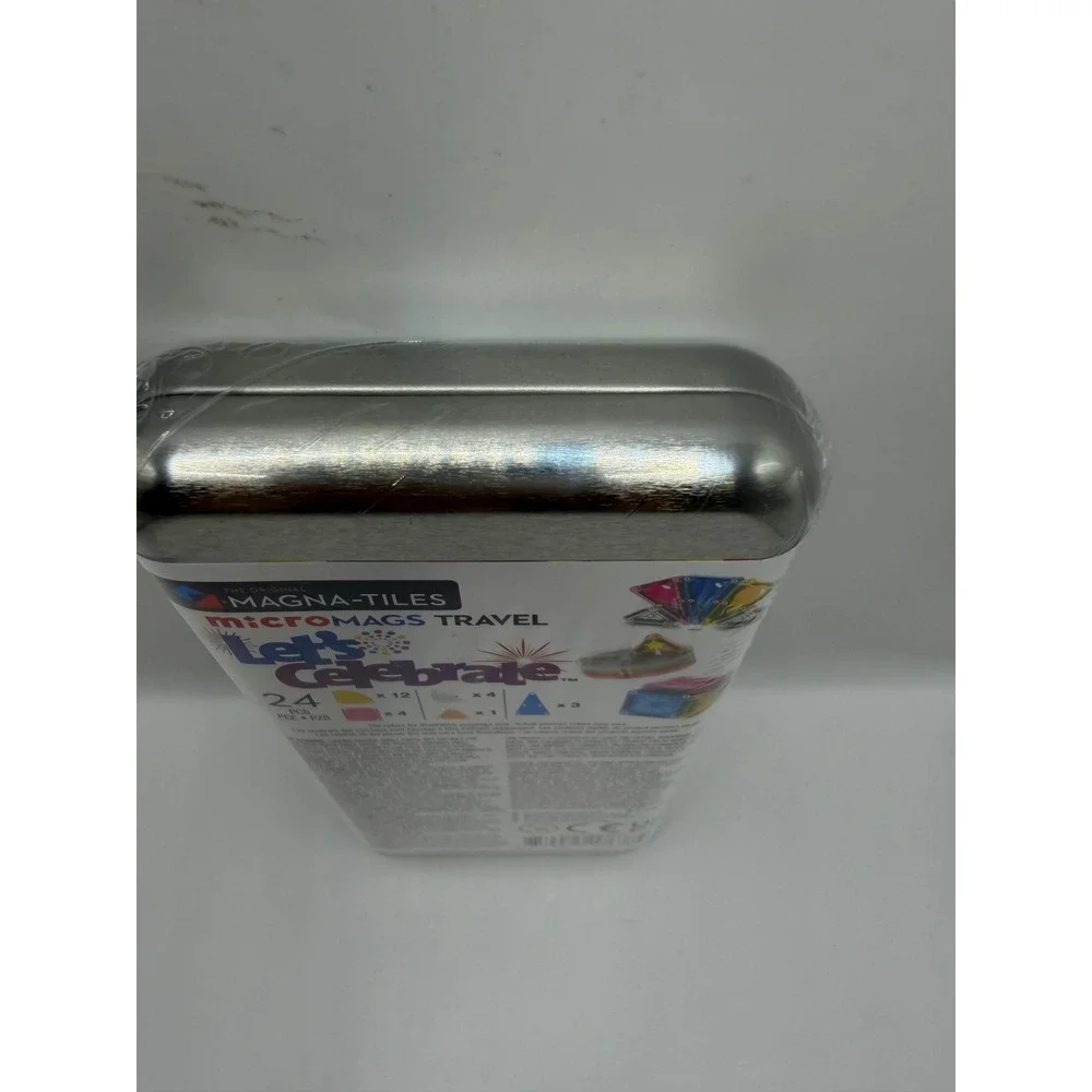 Magna-Tiles MicroMags Travel Let's Celebrate 24 Piece Magnetic Set NWT Tin