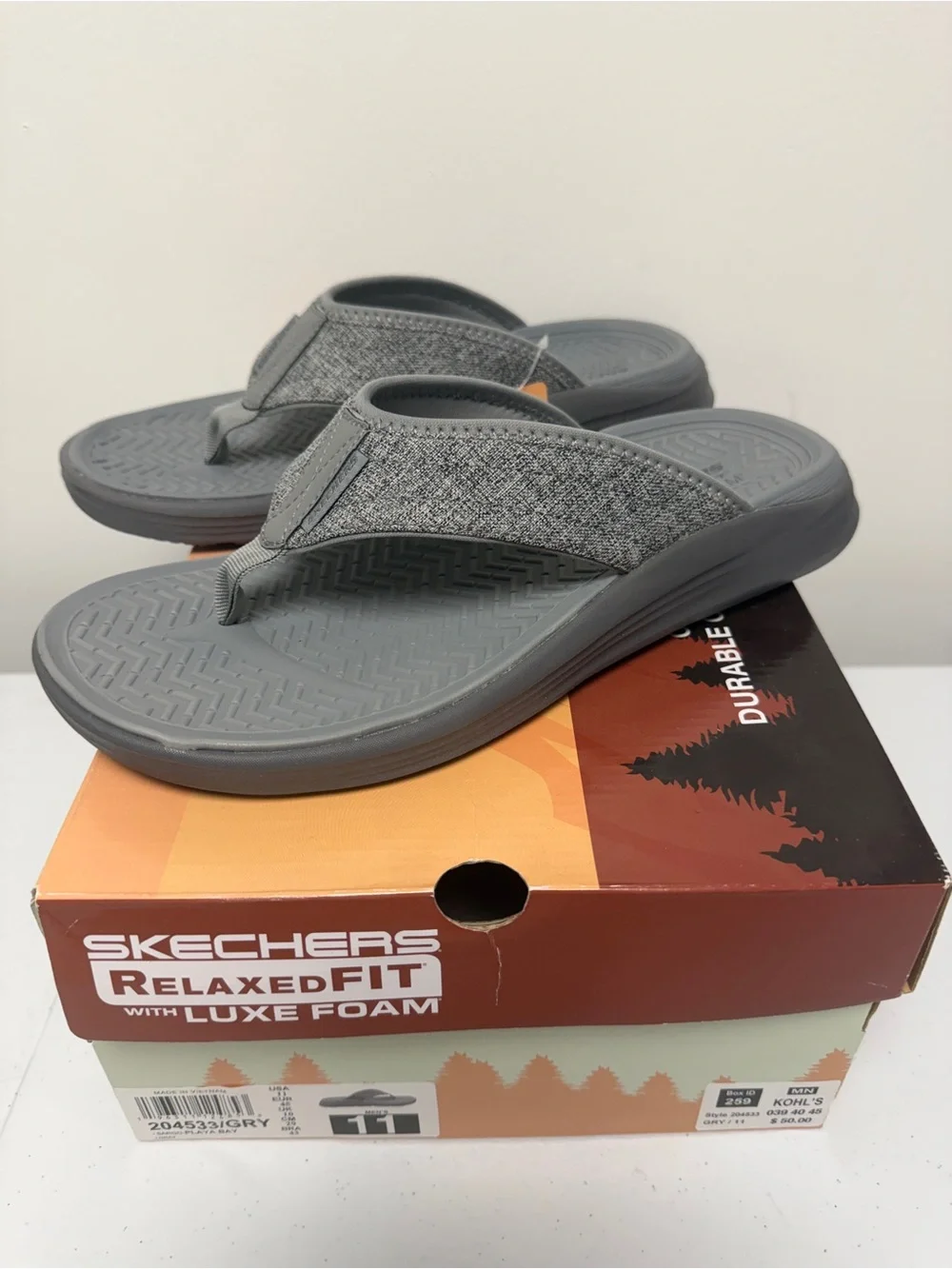 Skechers Men’s Playa Bay Grey Sandals Size 11 NWT