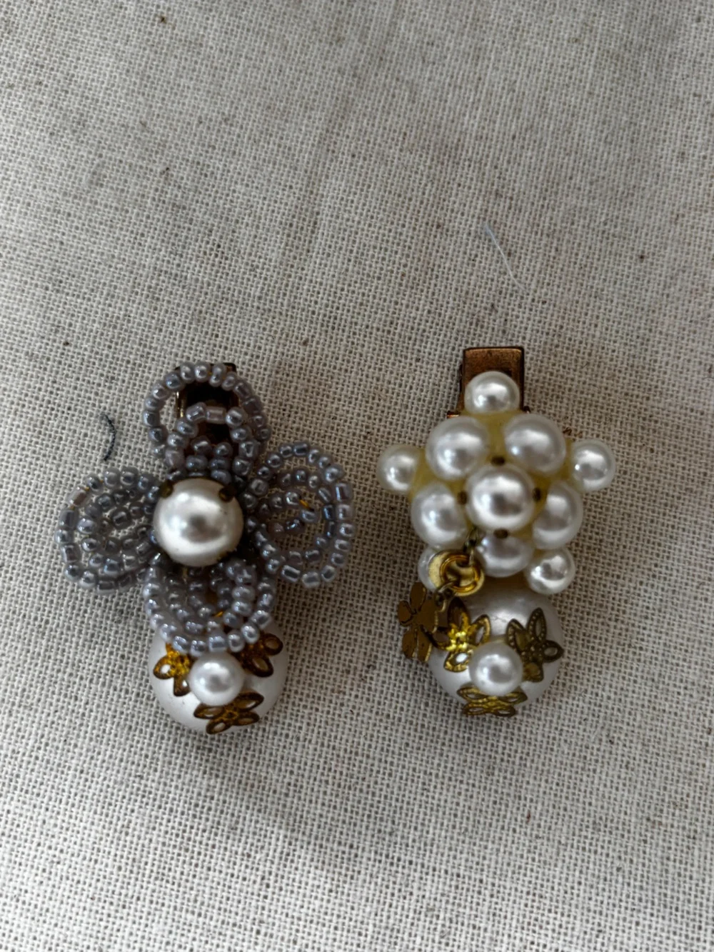 Pearl Cluster Floral Hair Clips - Cream Lavender and Gold