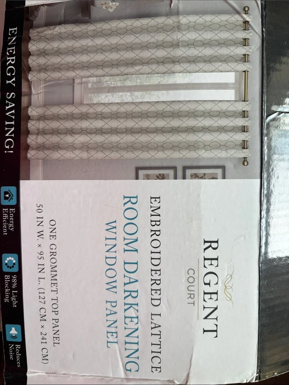 Two panels of Embroidered Lattice Room Darkening Window Panel - Aqua
