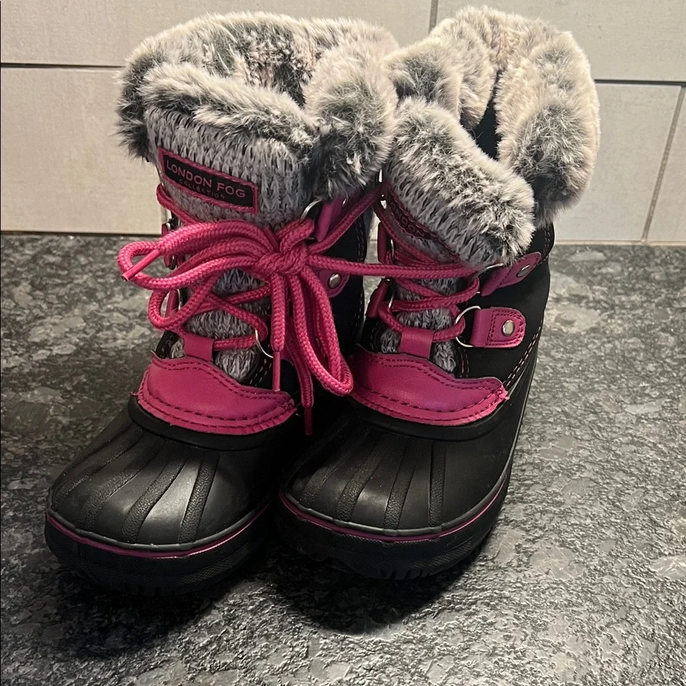Size 11 London Fog Black and Pink Fur-Lined Boots. Like new.