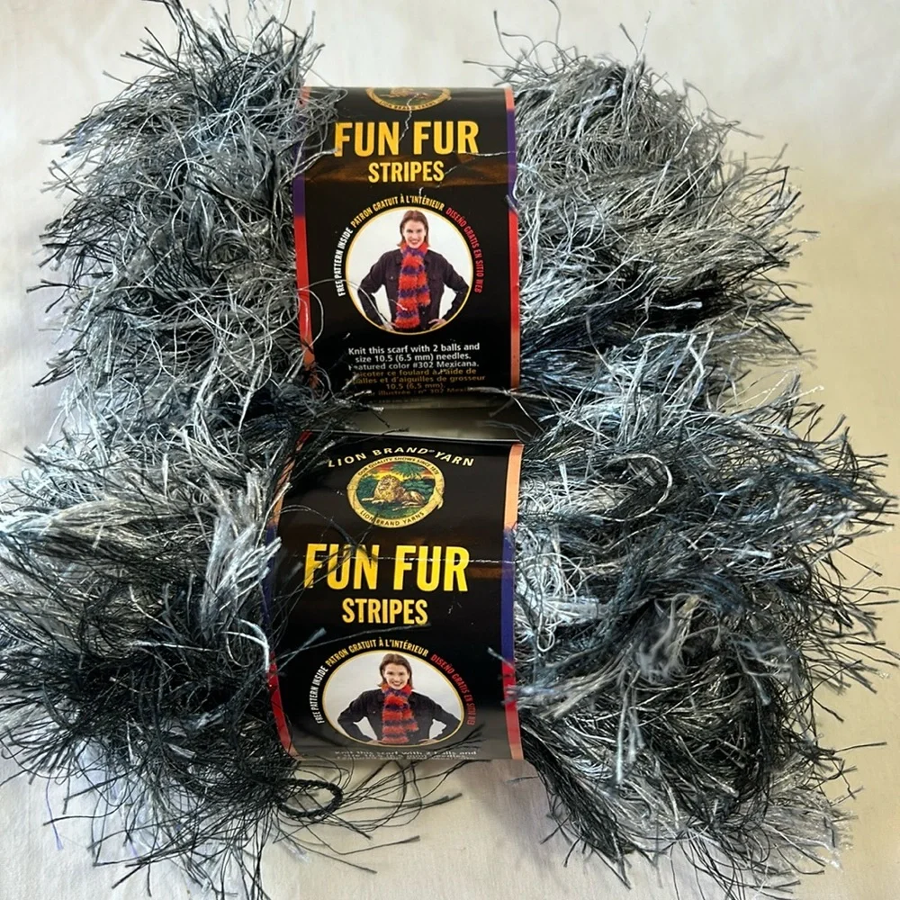 New Lion Brand Fun Fur Stripes Eyelash 2 Skeins