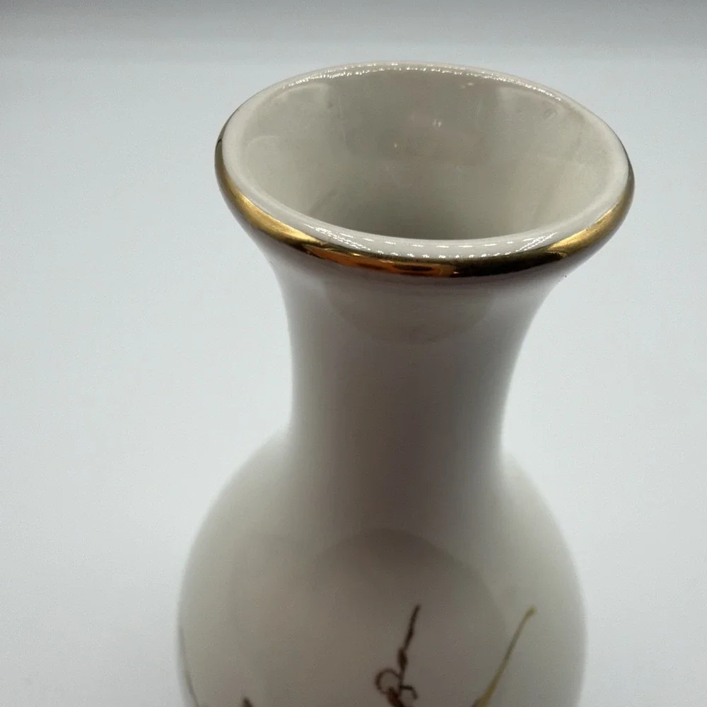 VTG Otagiri Japan Bud Weed Vase Gibson Chickadee PussyWillow Gold Trim