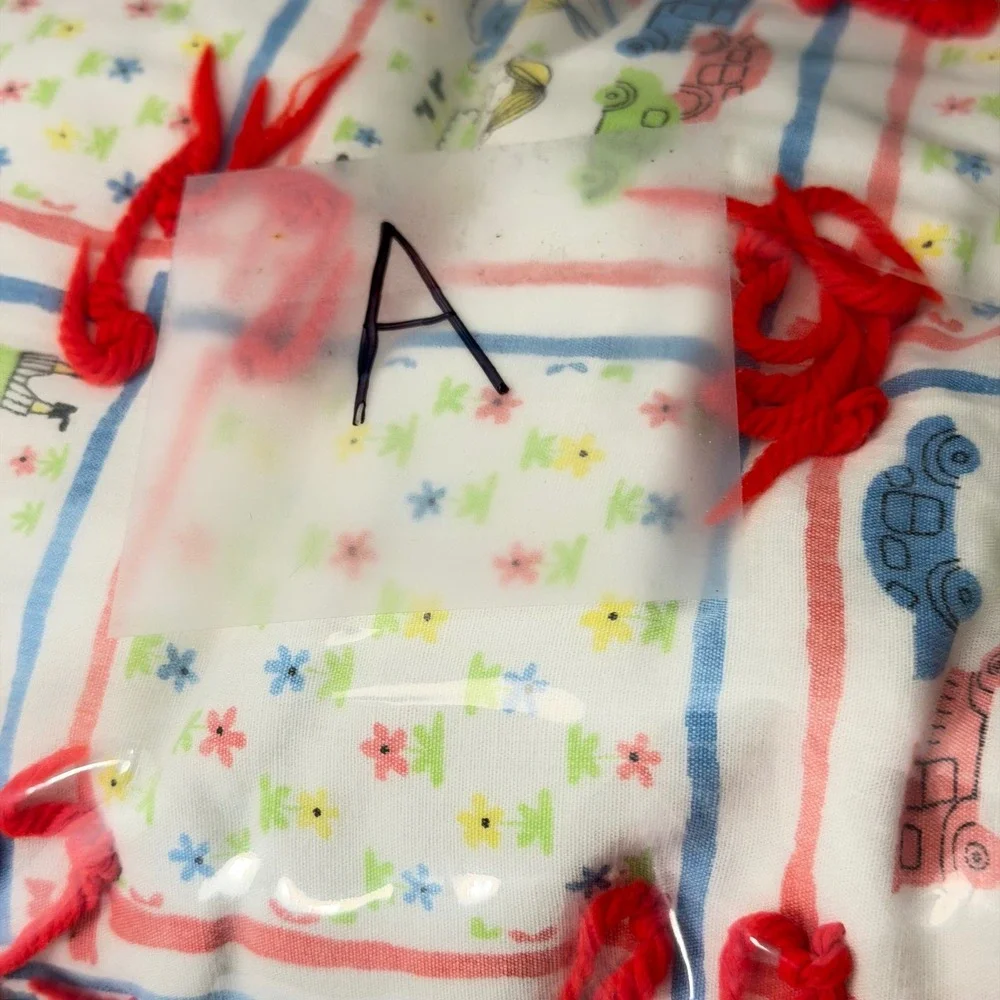Vintage Handmade Tied Baby Quilt Nursery‎ Children Cars Alphabet Print 41x52