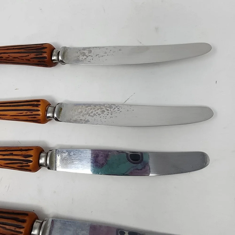 E. Parker‎ & Sons 6 Stainless Knives Sheffield England VTG Bakelite Faux Antler
