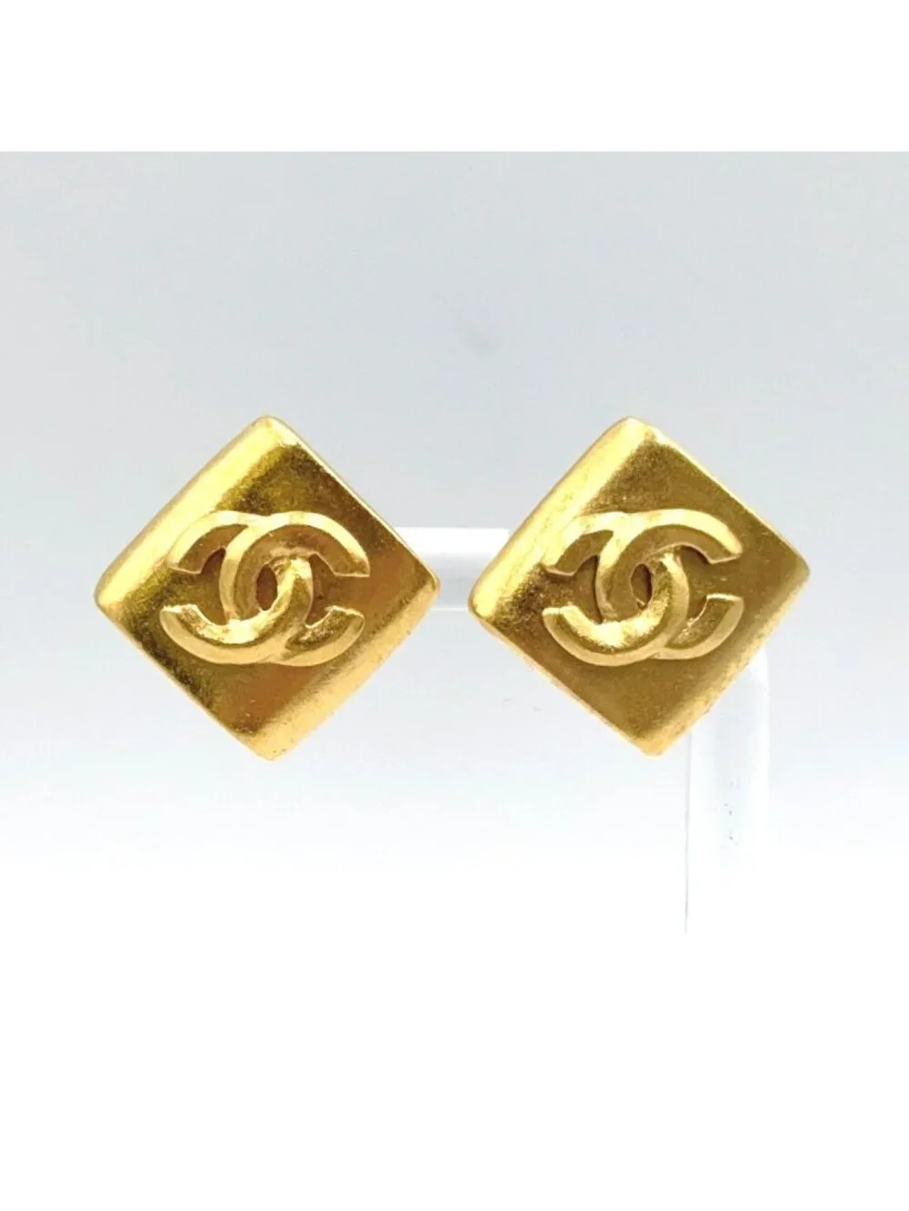 Chanel CC Logo Square Gold Plated Earrings