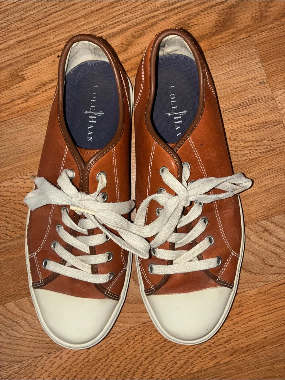 Cole Haan Men's Tan Brown Leather Low-Top Sneakers with White Accents