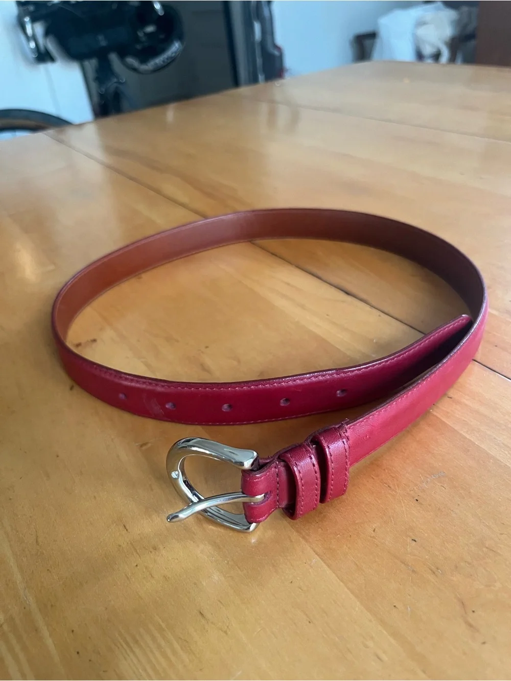 Coach Red Burgundy Women’s Cowhide Leather Belt Silver Buckle Small