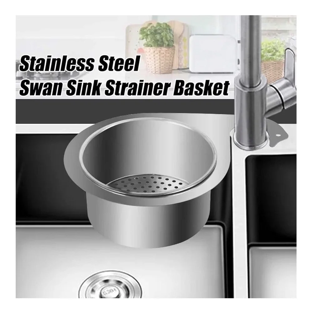 Stainless Steel Swan Sink Strainer Basket Kitchen‎ Food Waste Drainer Silver