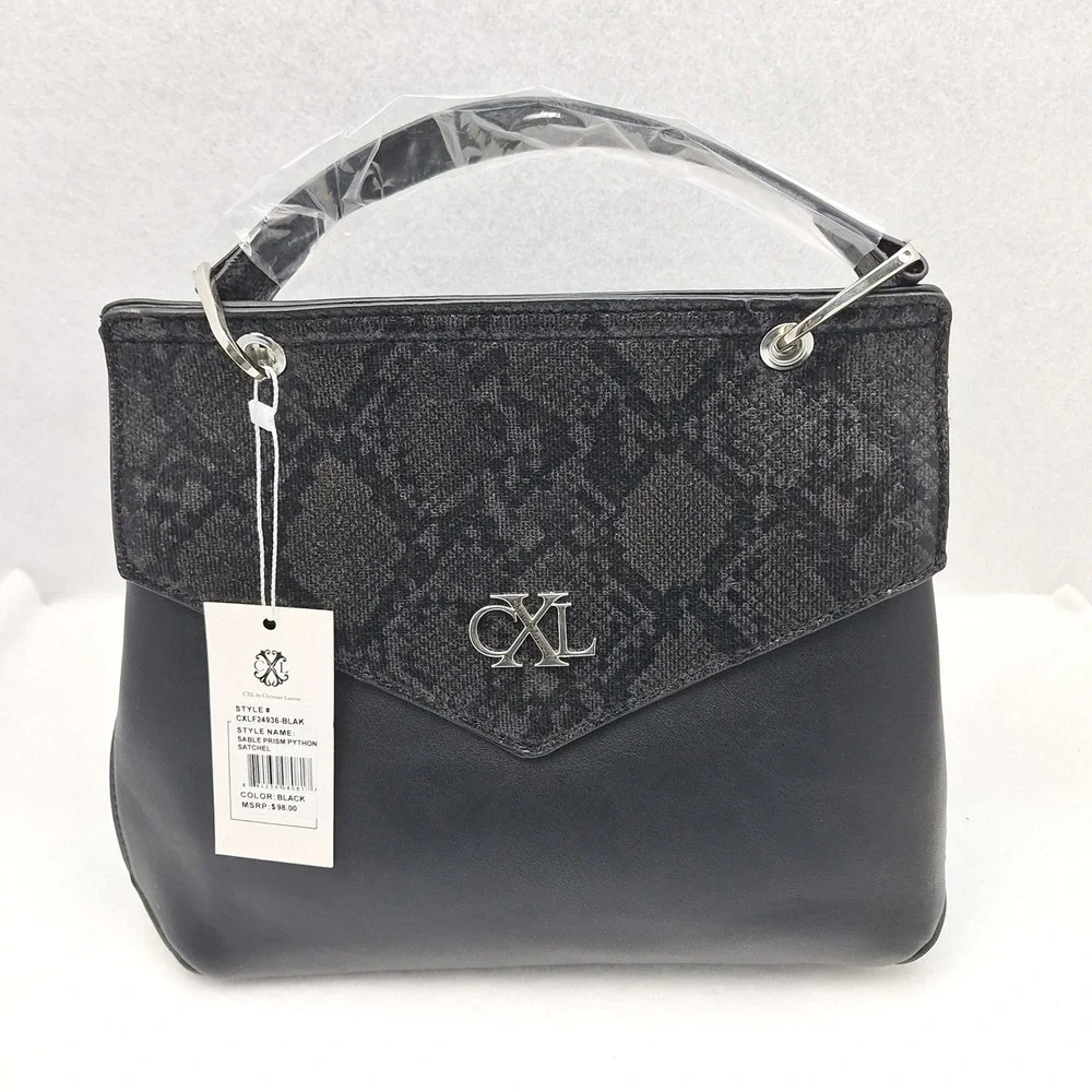 Christian Lacroix Satchel Large Black Python‎ Sable Prism Handbag Elegant