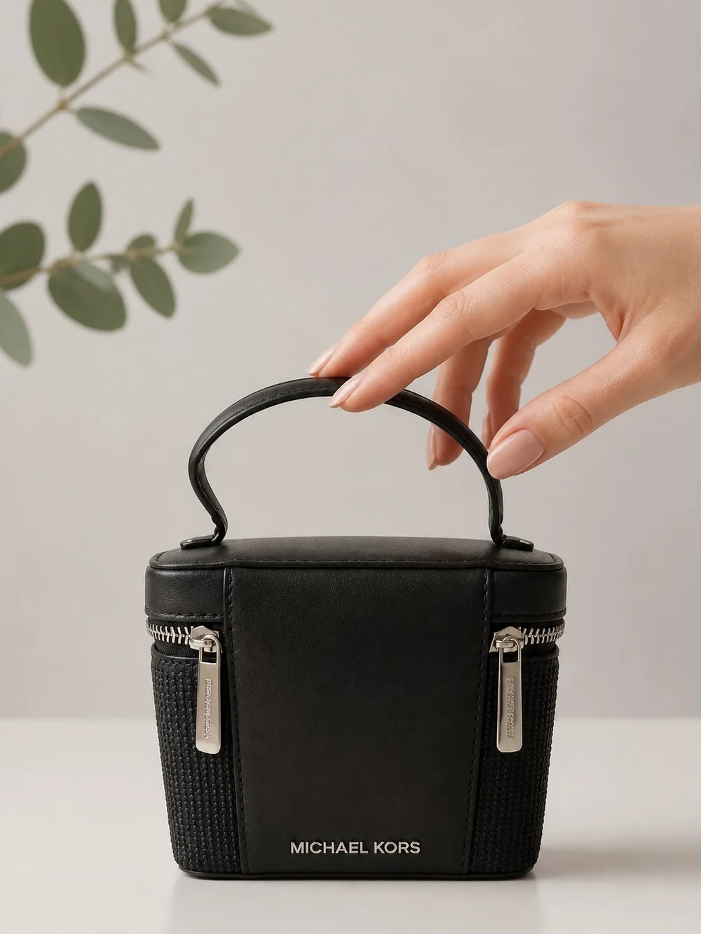 Michael Kors Black Structured Top-Handle Cosmetic Case