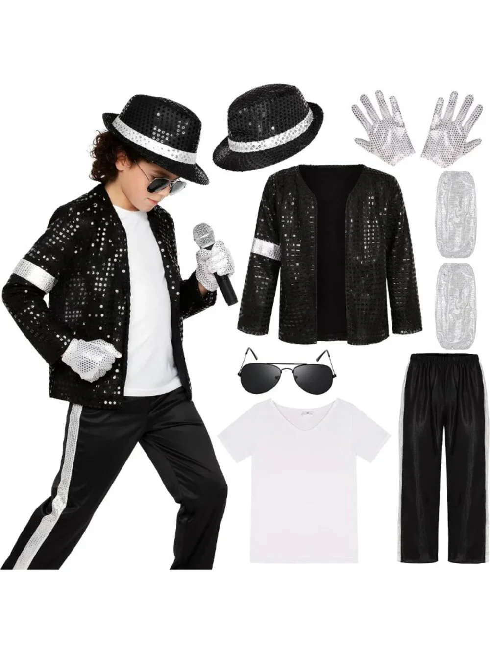 Kids 80s 90s Dance Star Costume - Boys Pop Stage Outfit for Halloween Fun