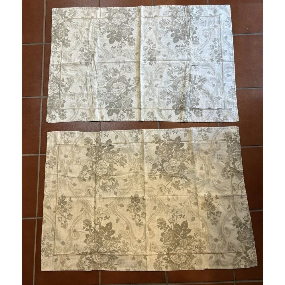 2 Chambers Williams Sonoma Pillow Shams Standard Cotton Linen Tan Gray Floral