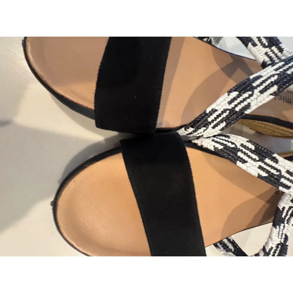 Eric Michael Black White Woven Espadrille Wedge Sandals Made in Spain Size 40