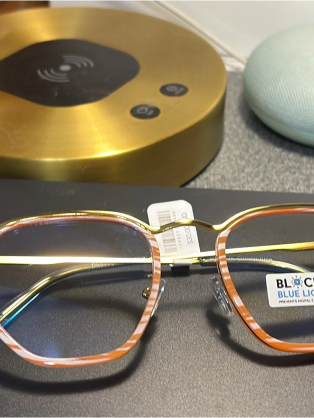 Free People Gold Frame Glasses with Orange Striped Rims