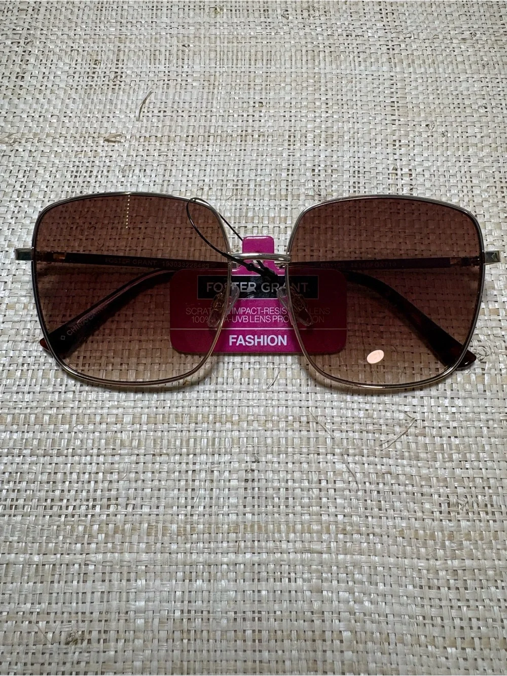 NWT Foster Grant Oversized Square Sunglasses Brown Gradient Gold Tortoise