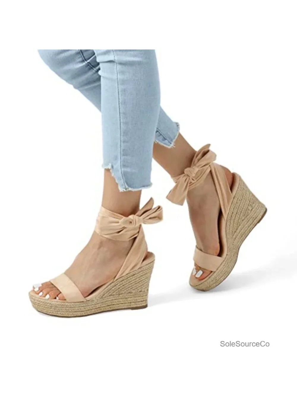 Espadrille Wedge Sandals, Lace Up Ankle Strap Platform Heels, Faux Suede