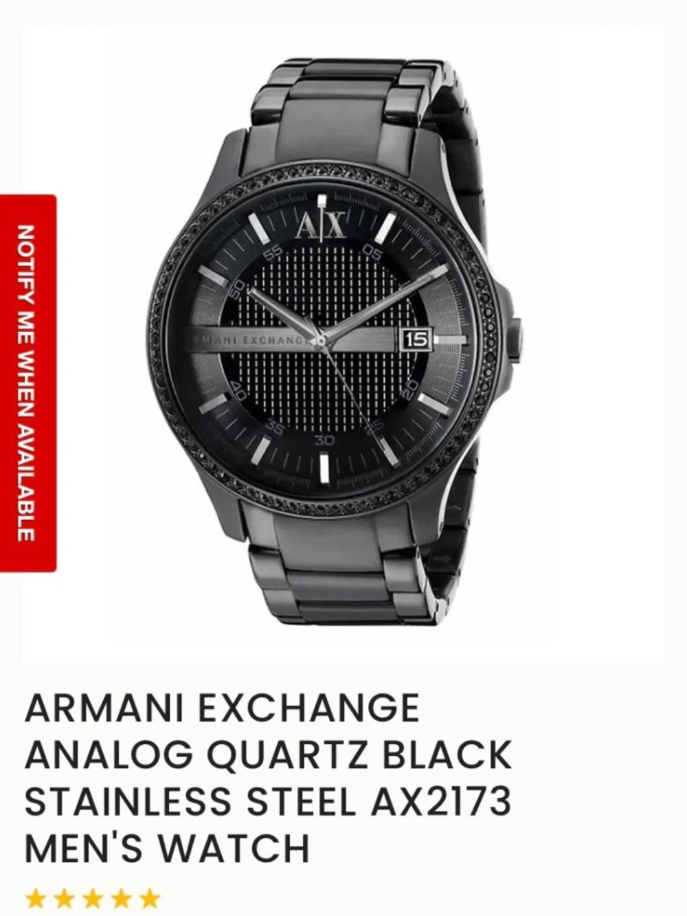 Armani Exchange Anolog Quartz Black Stainless Steel Men’s Watch