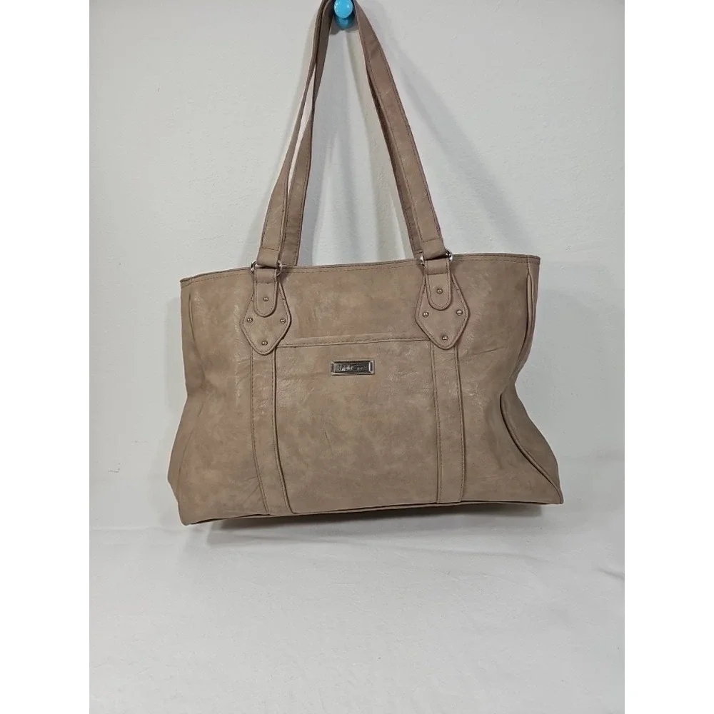 MultiSac Large Taupe Faux Leather‎ Career Shoulder Tote w/ Laptop Zip Sleeve