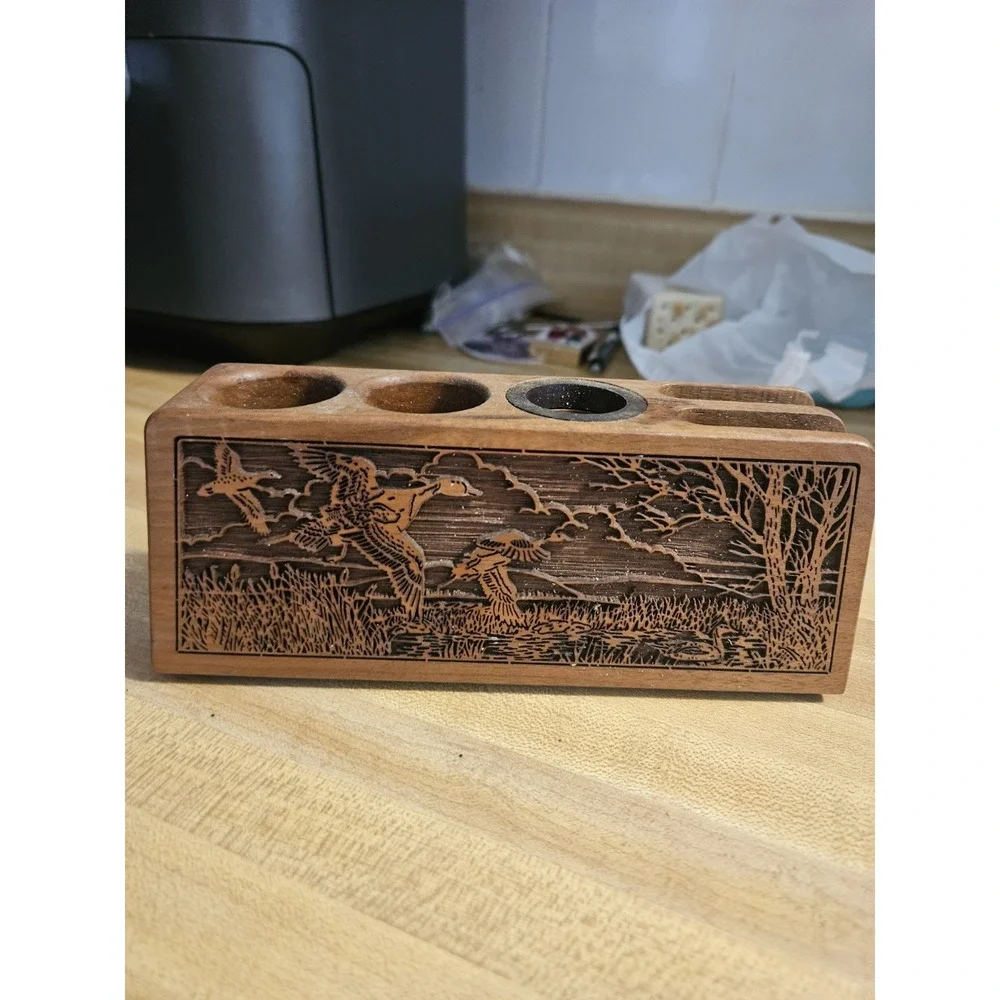 Lasercraft Genuine American Walnut Letter, Pen, & Paper‎ Clip Holder Ducks