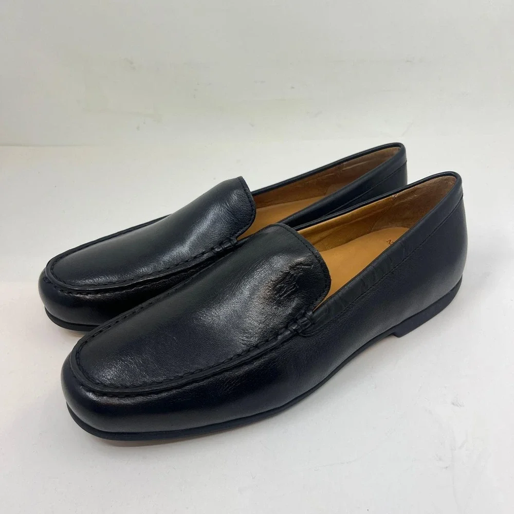 Polo Ralph Lauren Allon Loafers Mens 9.5D Black Tumbled Leather Slip‎ On Shoes