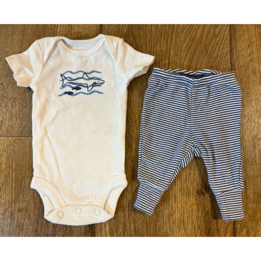 Carters Preemie Baby Boy Outfit‎ Bodysuit Pants 2 Piece Set Reborn Doll Shark