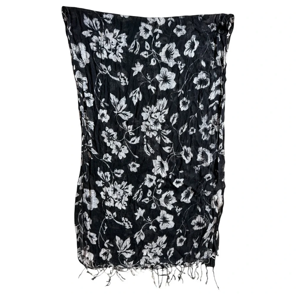 Calvin Klein Scarf Polyester Black White Horizontal Stripe Lightweight OS