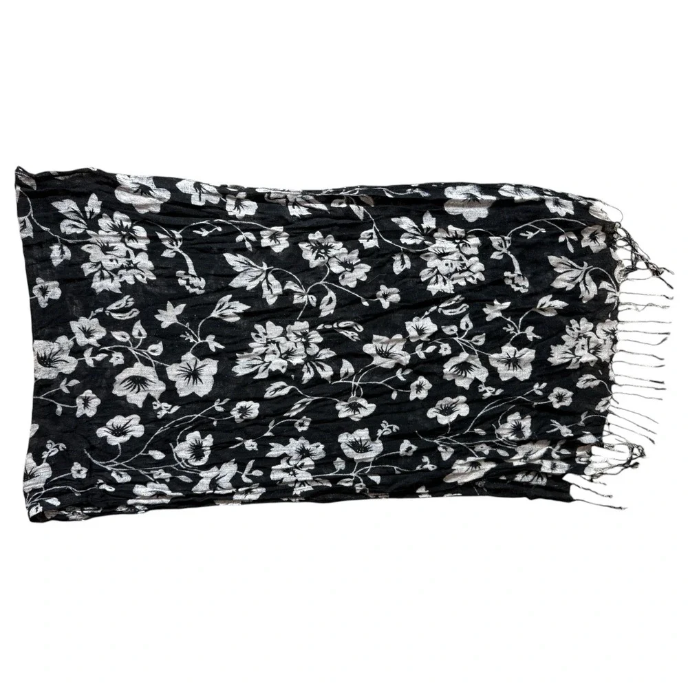 Calvin Klein Scarf Polyester Black White Horizontal Stripe Lightweight OS