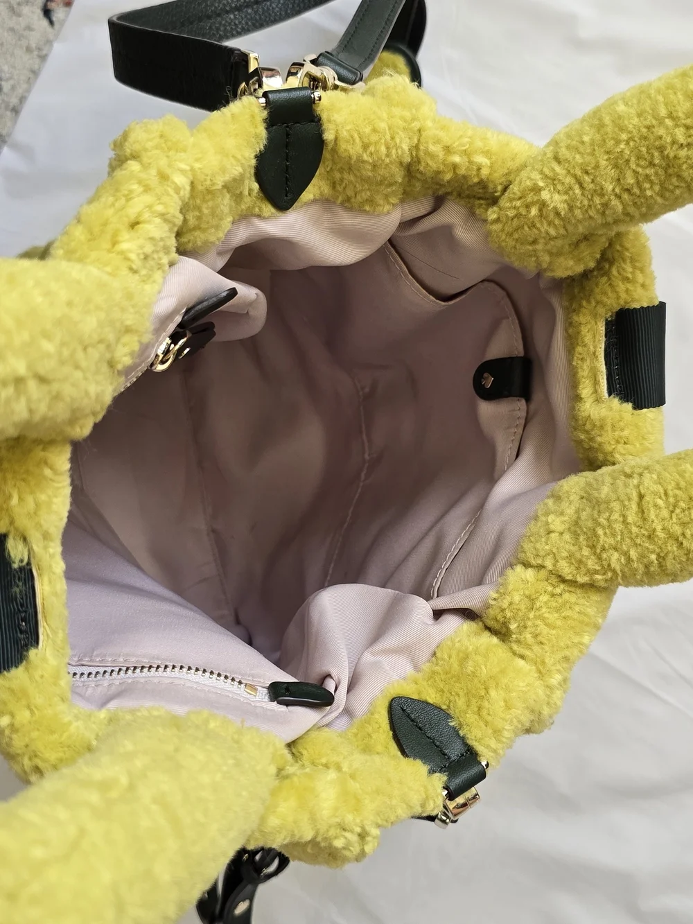 kate spade Yellow Faux-Shearling Tote with Black Straps