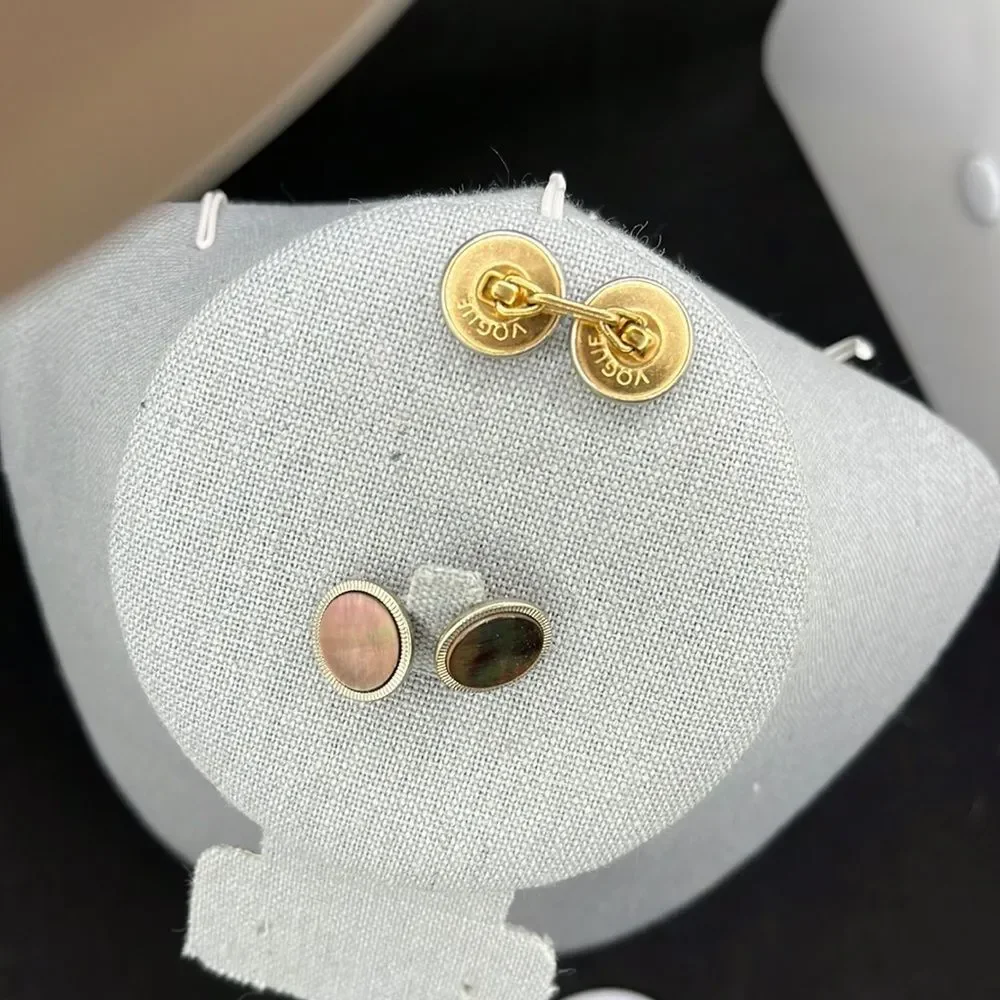 Vintage gold tone vogue mother of pearl cuff links