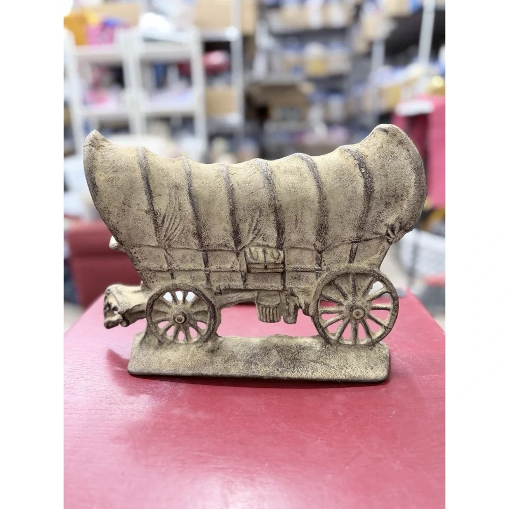 Antique Vintage Heavy Cast Iron Door Stop‎ Old West Covered Carriage Wagon 12