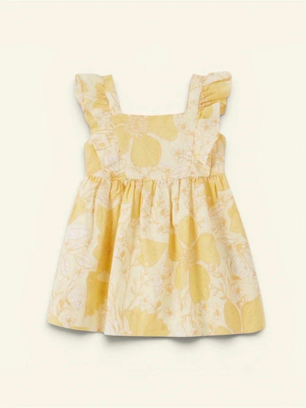 GAP Toddler Soft Pale Yellow Floral Apron‎ Dress, Size 3 Years, MSRP $40