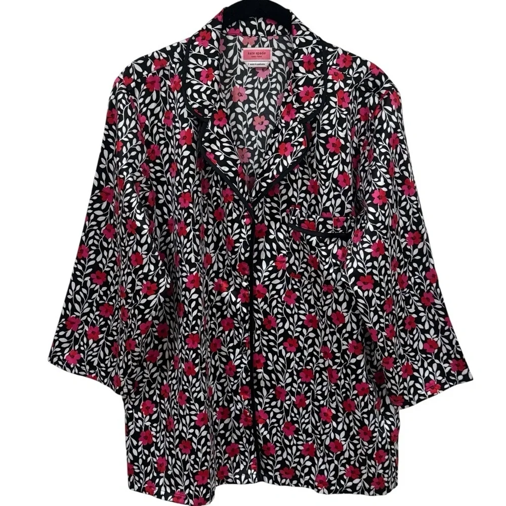 Kate Spade Floral Pajama Button up Top Comfy‎ Cute Chic Women's Size L