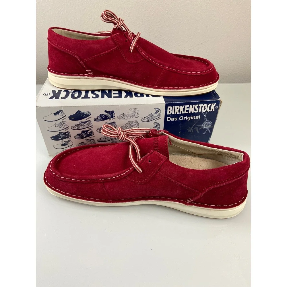 Birkenstock Men's US 12 EU 45 Pasadena Red Suede Veloursleder‎ Lace Up Shoes NEW
